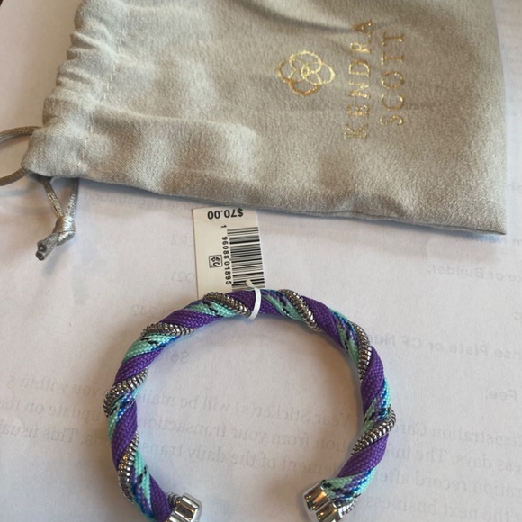 REG $70 KENDRA SCOTT MASIE FULL CUFF BRACELET RHODIUM PERIWINKLE MIX - Picture 8 of 8